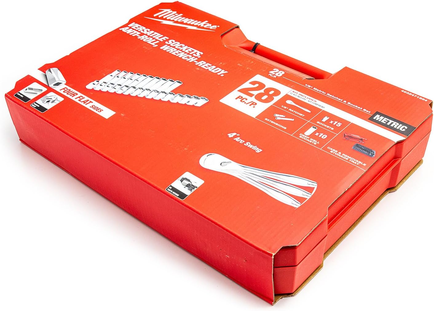 Milwaukee 4932471864 Ratchet and Socket Set 1/2 Inch 28 Pieces Red