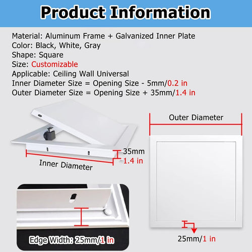 0.5 0.7 0.8 1 1.3 1.5 1.6 1.8 2ft Square Metal Access Door with 4 Screws, Plumbing Access Panel for Drywall, Small Plumbing Electrical Wall Hole Cover(Black,40x60cm/15.7x23.6inch)