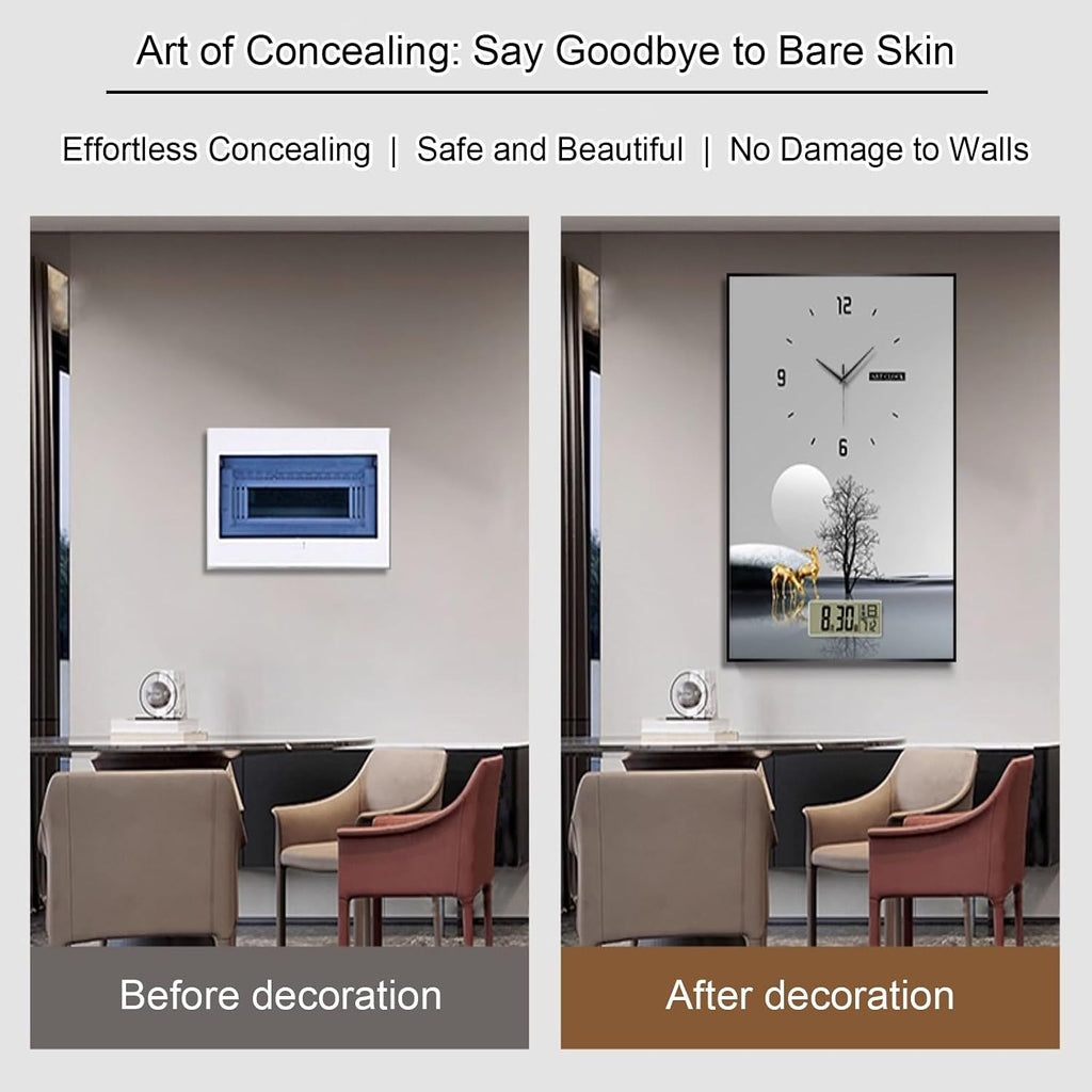 Circuit Breaker Box Cover, Electric Meter Decorative Painting with Clock, Hidden Electrical Panel Cover Decoration for Office, Home, Shopping Mall(Color 5,50 * 70cm/19.7 * 27.5in)