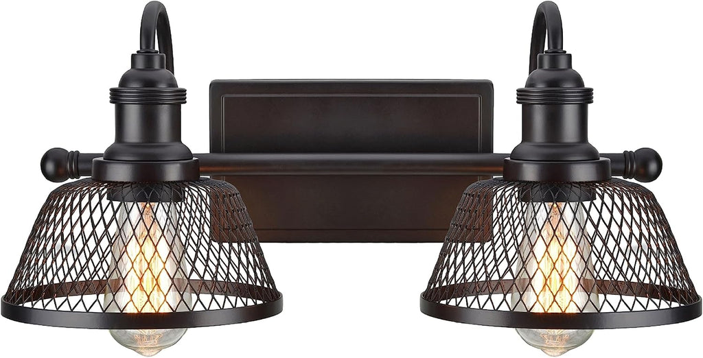 Aspen Creative 62094, Two-Light Metal Bathroom Vanity Wall Light Fixture, 17' Wide, Transitional Design in Bronze with Metal Mesh Shade