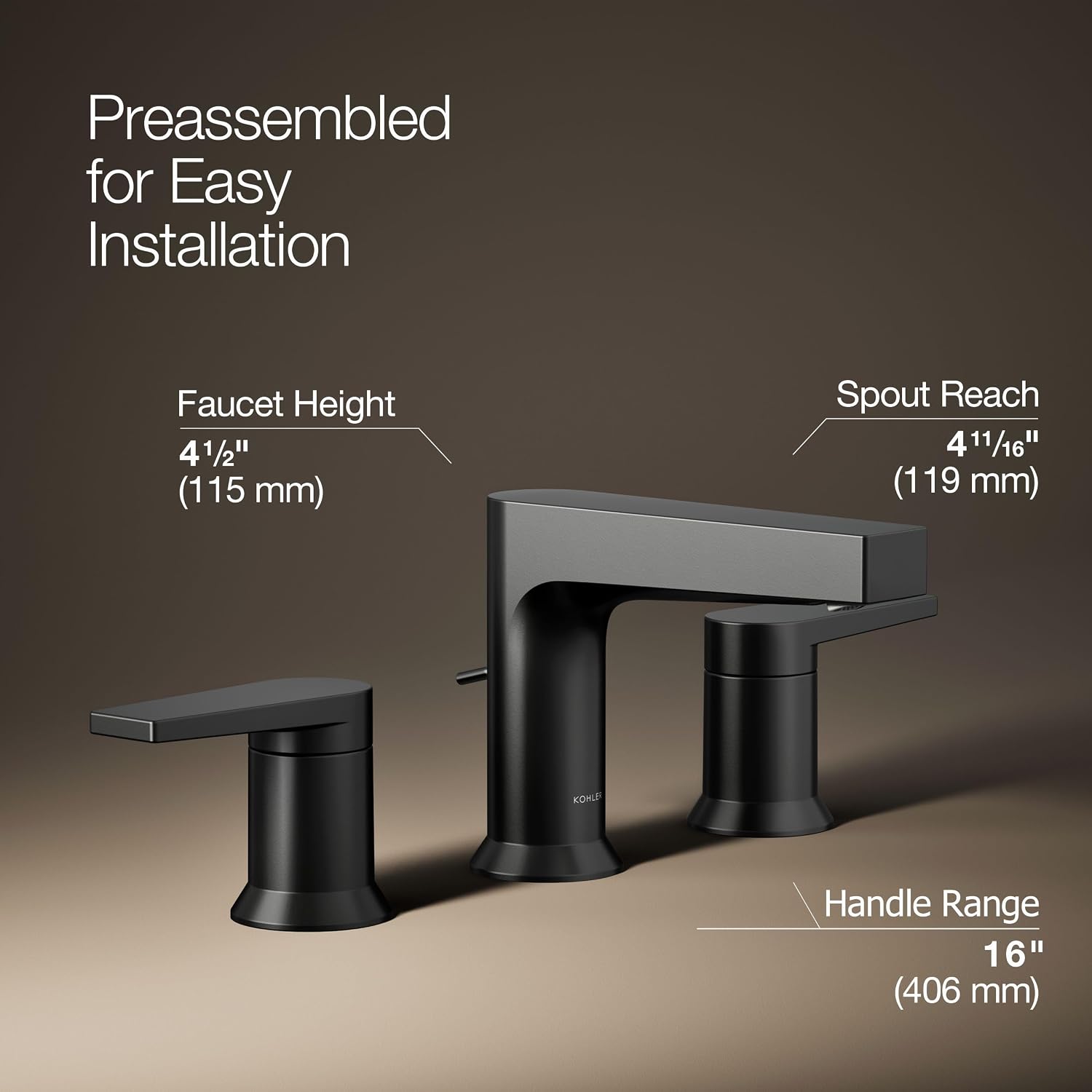 Kohler K97100-4-BL Taut 1.2 GPM Widespread Bathroom Faucet with Pop-Up Drain Assembly Matte Black