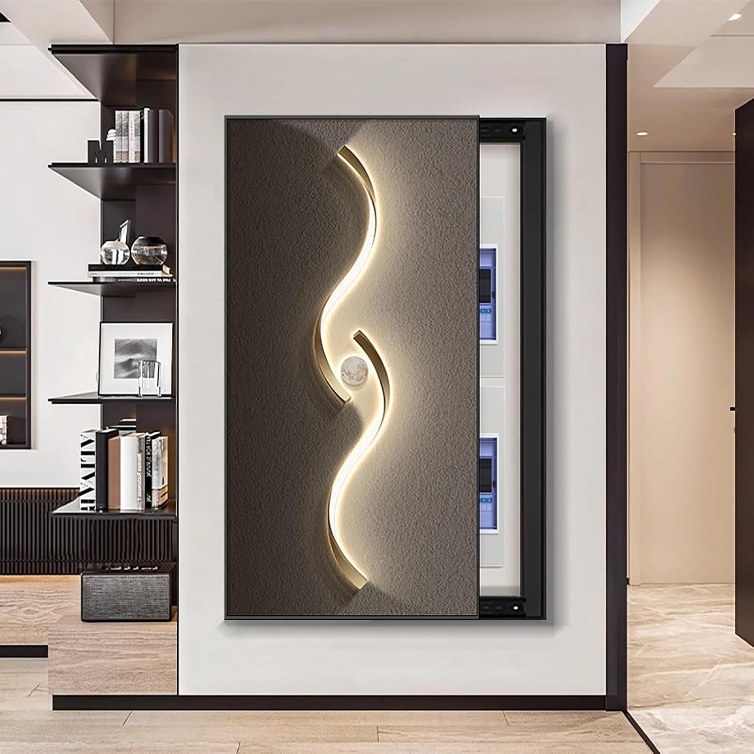 Electric Meter Box Decorative Painting, Wall Mounted Electrical Panel Cover, Fuse Box Covers, Flip or Sliding Design, Simple Install, Easy to Clean(Brown 2,45 * 90cm/17.7 * 35.4in)
