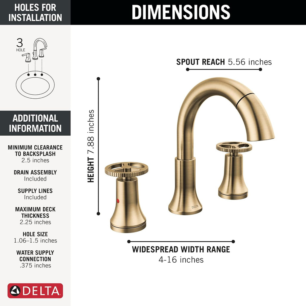 Delta Faucet Trinsic Pull Down Bathroom Faucet, Bathroom Pull Out Faucet, Gold Widespread Bathroom Faucet 3 Hole Pull Down, Bathroom Sink Faucet with Magnetic Docking, Champagne Bronze 3558-CZPD-DST