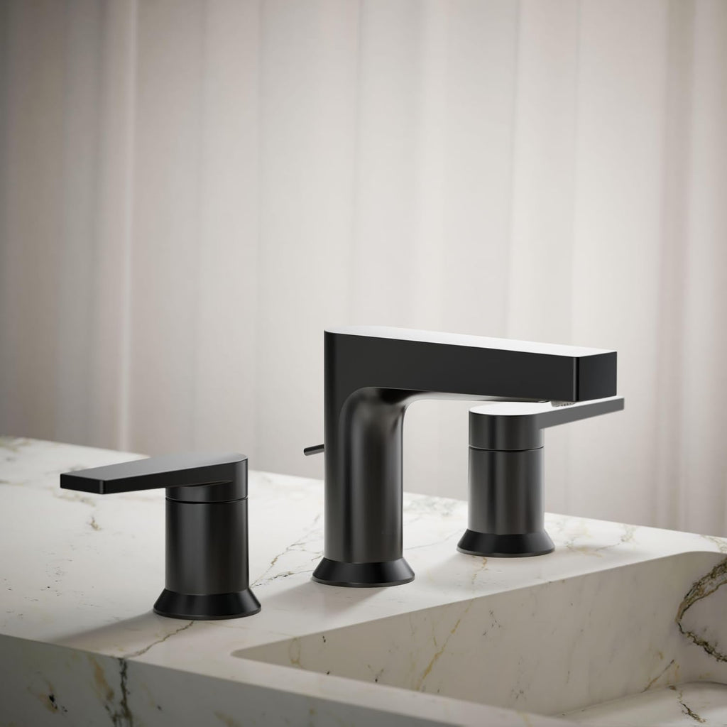 Kohler K97100-4-BL Taut 1.2 GPM Widespread Bathroom Faucet with Pop-Up Drain Assembly Matte Black