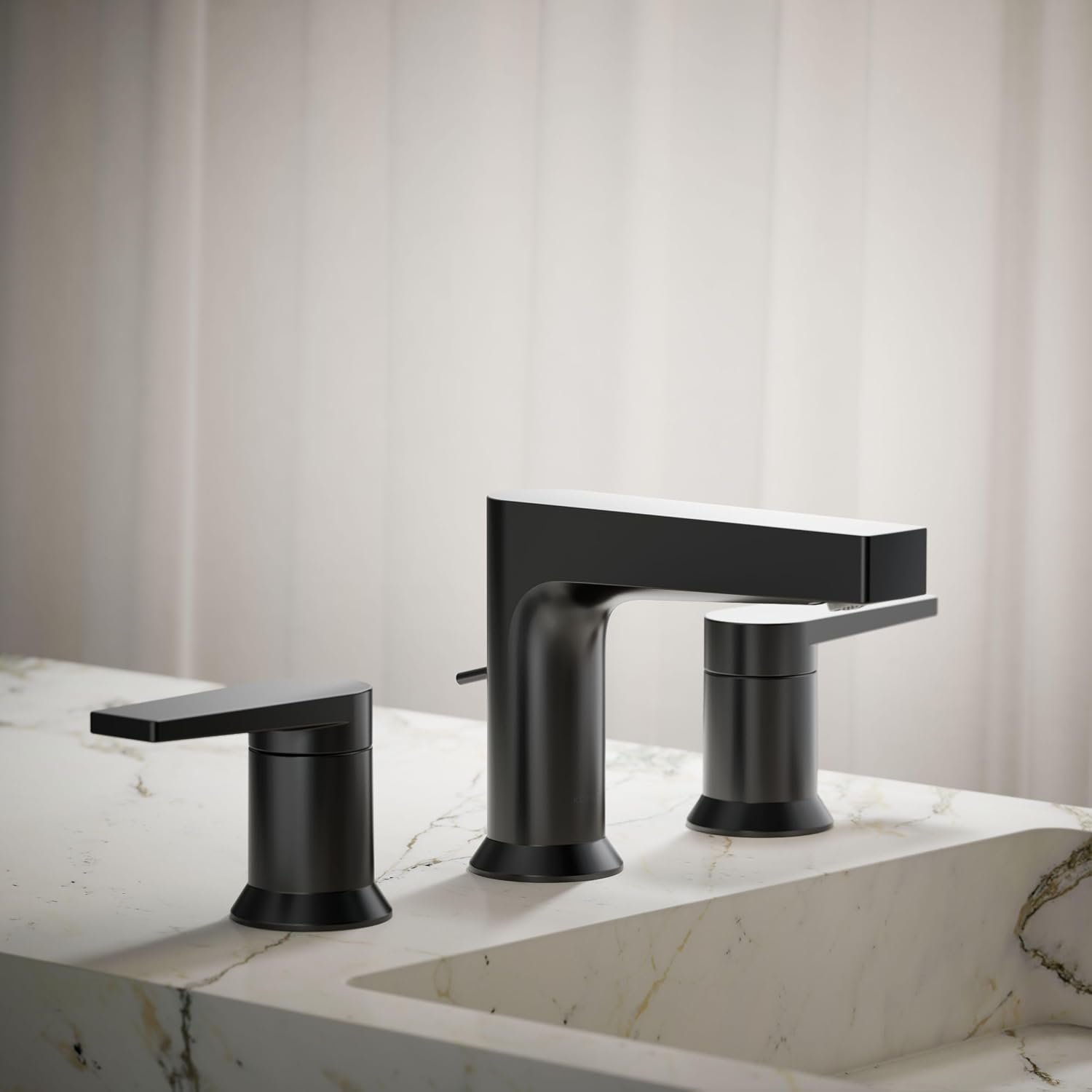 Kohler K97100-4-BL Taut 1.2 GPM Widespread Bathroom Faucet with Pop-Up Drain Assembly Matte Black