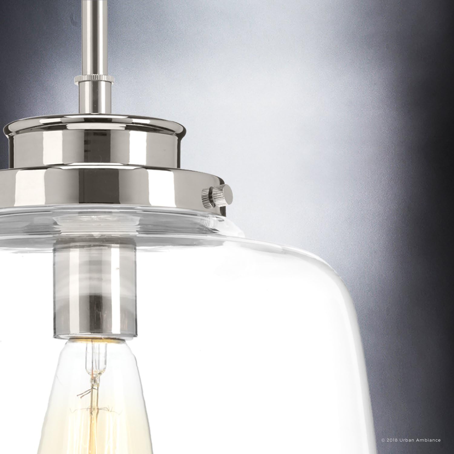 Urban Ambiance Luxury Industrial Chic Pendant Light, Small Size: 11' H x 11' W, with Art Deco Style Elements, Polished Nickel Finish and Clear Shade, UHP2534, Nottingham Collection