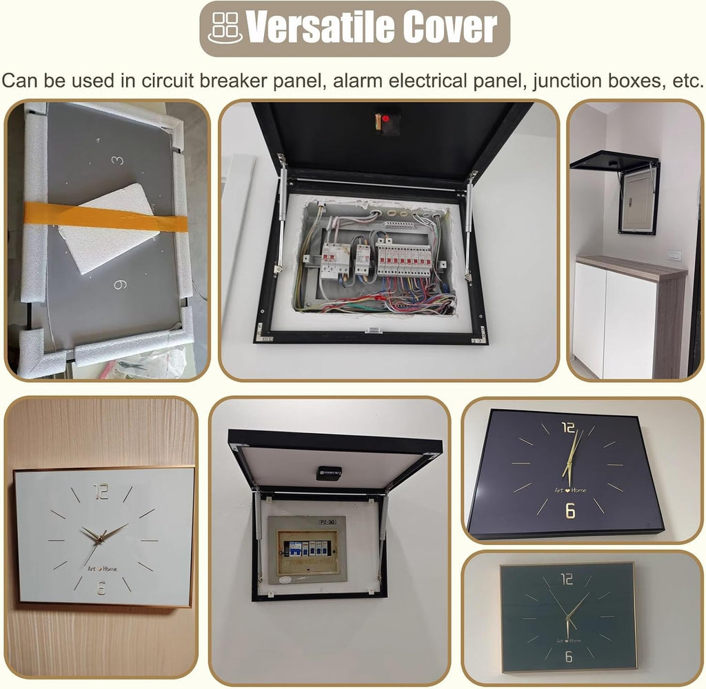 Decorative Meter Box Panel Cover for Hide Electric Box, Horizontal Breaker Box Cover Clock, Electrical Panel Lid for Indoor/Kitchen/Farmhouse(Gray,55x45cm(21 5/8x17 3/4'))
