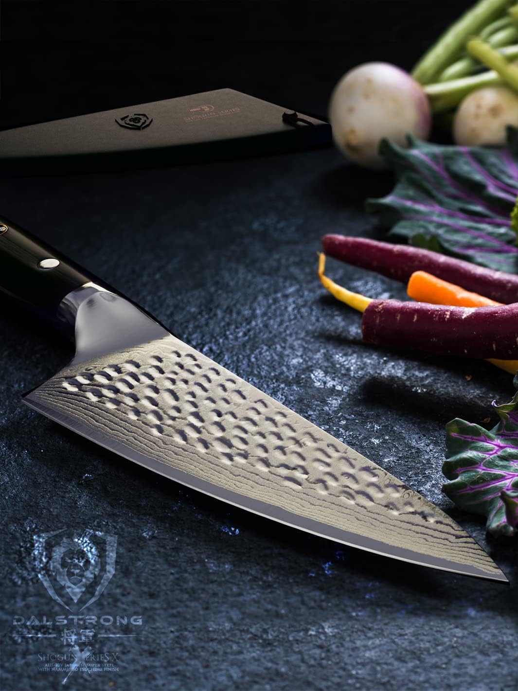Dalstrong Chef Knife - 6 inch Blade - Shogun Series ELITE - Damascus - Japanese AUS-10V Super Steel - G10 Black Handle - Razor Sharp Kitchen Knife - Hammered Finish Chef's Knife - Sheath