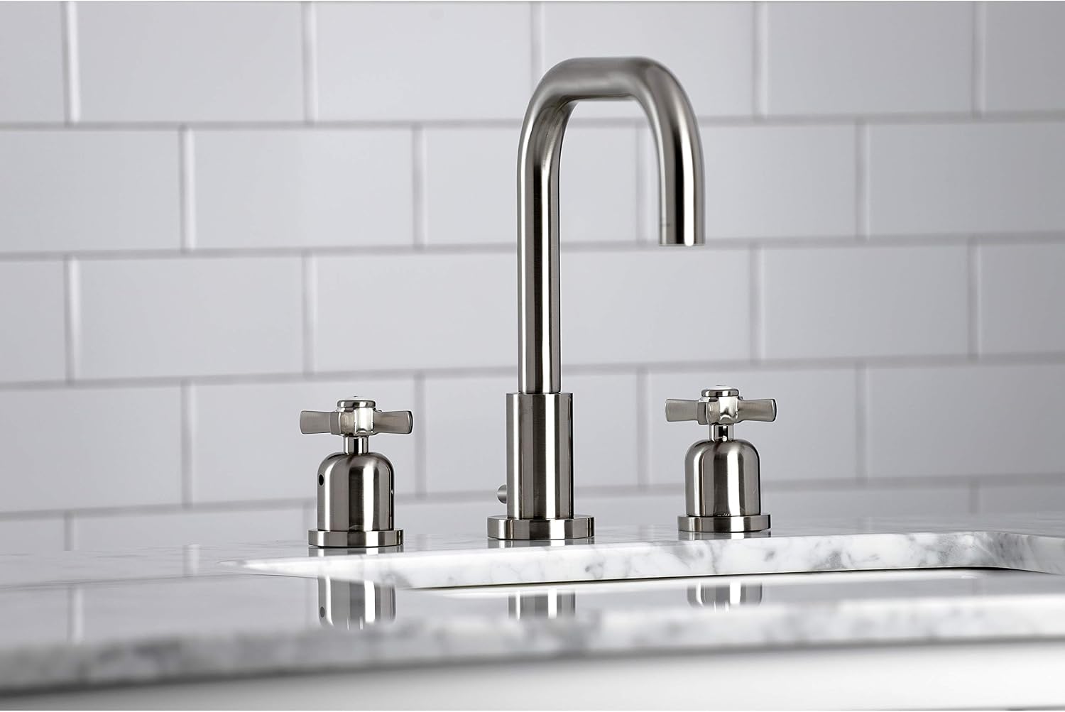 Kingston Brass FSC8938ZX Millennium Widespread Bathroom Faucet with Pop-Up Drain, Brushed Nickel