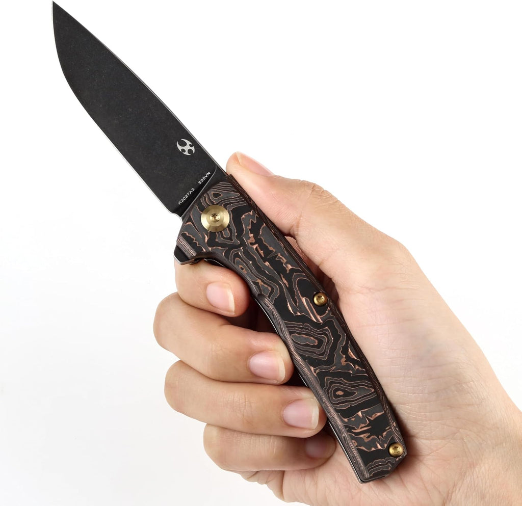 KANSEPT AGI Pocket Folding Knives EDC Camping 2.94'' CPM S35VN Material Pocket Folding Knife with Twill Carbon Fiber + Black Stonewashed Titanium Handle Everyday Carry K2037A3