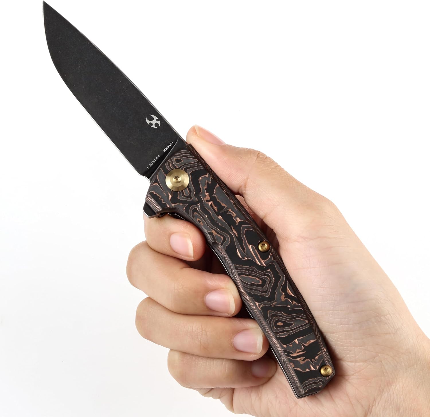 KANSEPT AGI Pocket Folding Knives EDC Camping 2.94'' CPM S35VN Material Pocket Folding Knife with Twill Carbon Fiber + Black Stonewashed Titanium Handle Everyday Carry K2037A3