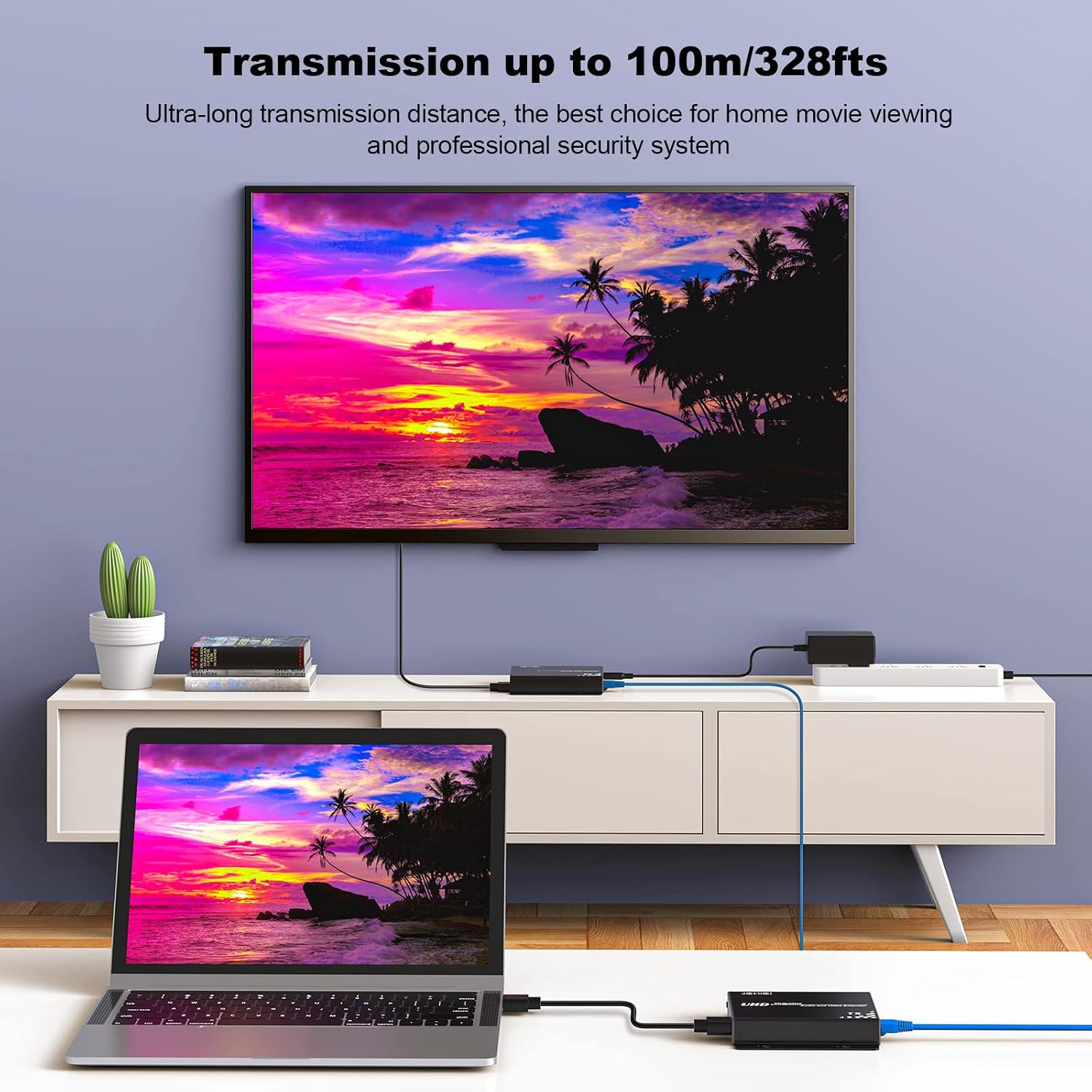 HDBasT HDMI Extender Over Cat5e/6 Ethernet up to 100m(328fts),JCHICI UHD 4K 60Hz (4:2:0 8-bit) with Bi-Directional IR, PoC and RS 232, Lossless Transmission