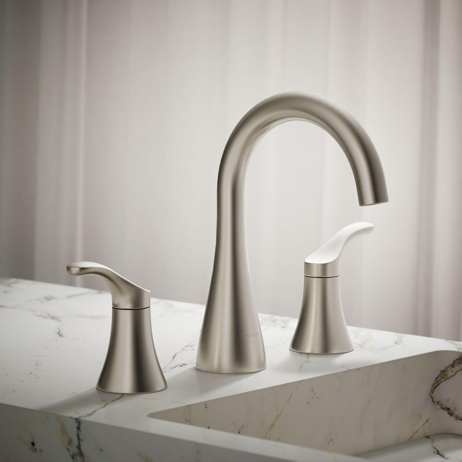 KOHLER K-27390-4-BN Simplice® Widespread Bathroom Sink Faucet, Bathroom Faucets with Two Lever Handles and Clicker Drain, 1.2 GPM, Vibrant Brushed Nickel