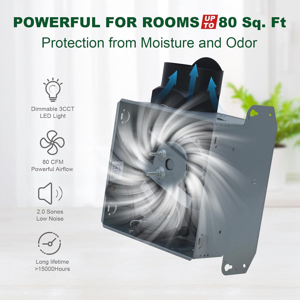 Akicon Bathroom Exhaust Fan with Shower Light, 80 CFM 2.0 Sones Round Bathroom Fan Light Combo, Dimmable 3CCT LED Lights Vent Fans with Acrylic Cover for Shower Room, Home (Brushed Nickel)