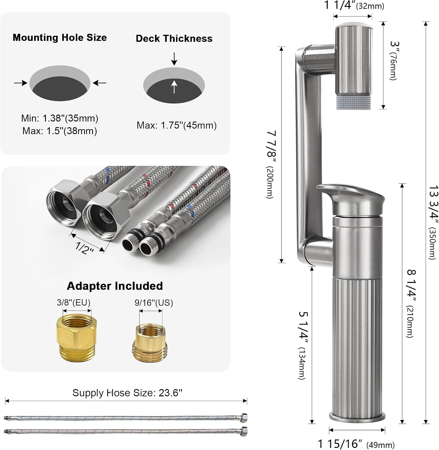 Lefton Rotatable Bathroom Faucet with 2 Water Modes, Single Hole Vanity Sink Faucet for Bathroom and Laundry Room, Brushed Nickel, BF2208-0