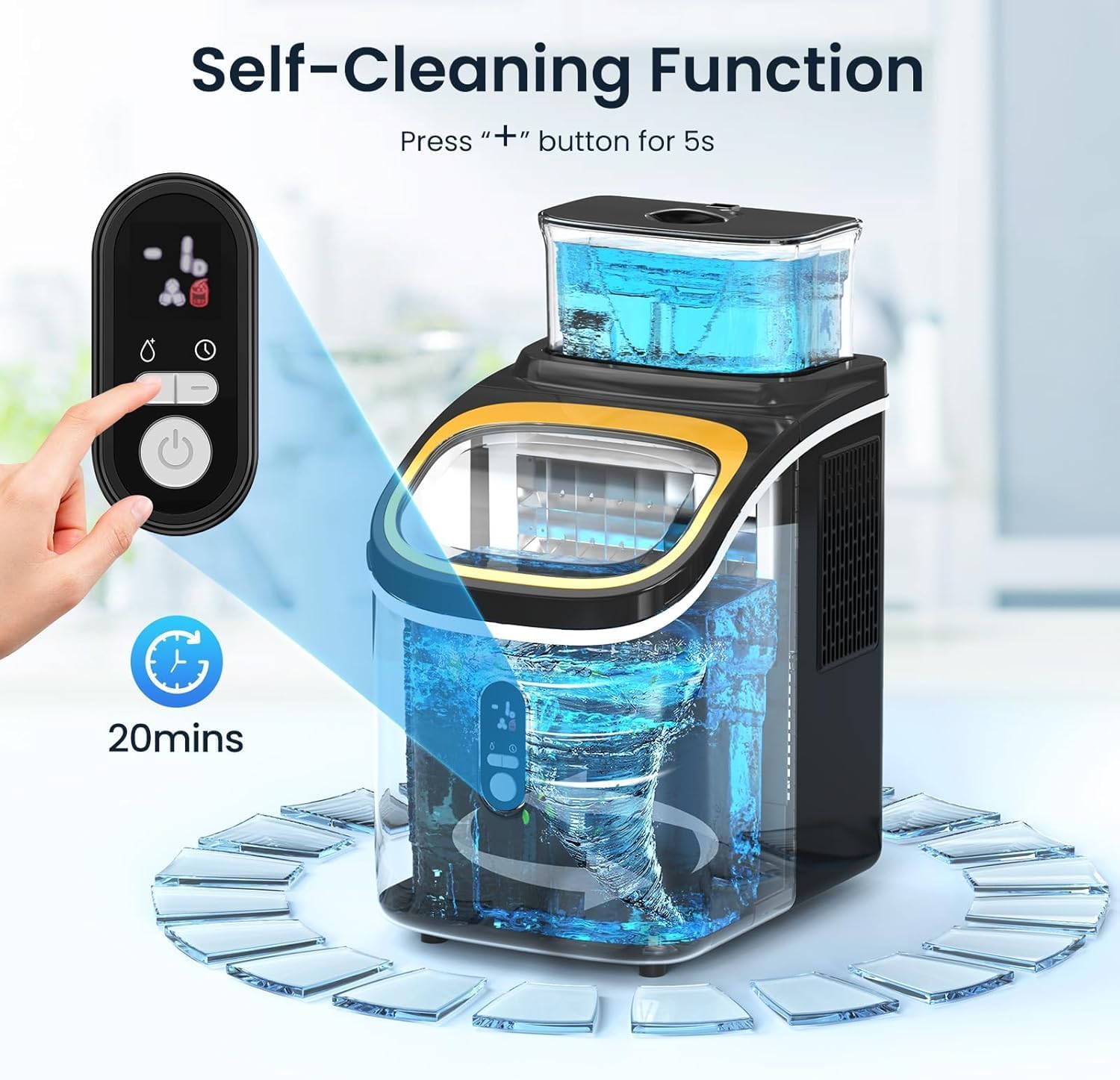 Antarctic Star Countertop Ice Maker Machine, 30lbs/24Hrs, 3 Thickness Ice Cubes, 16Pcs/13 Mins,2 Ways to Add Water, Self-Cleaning Ice Cube Maker w/Basket and Scoop for Home/Kitchen/Camping/RV (Black)