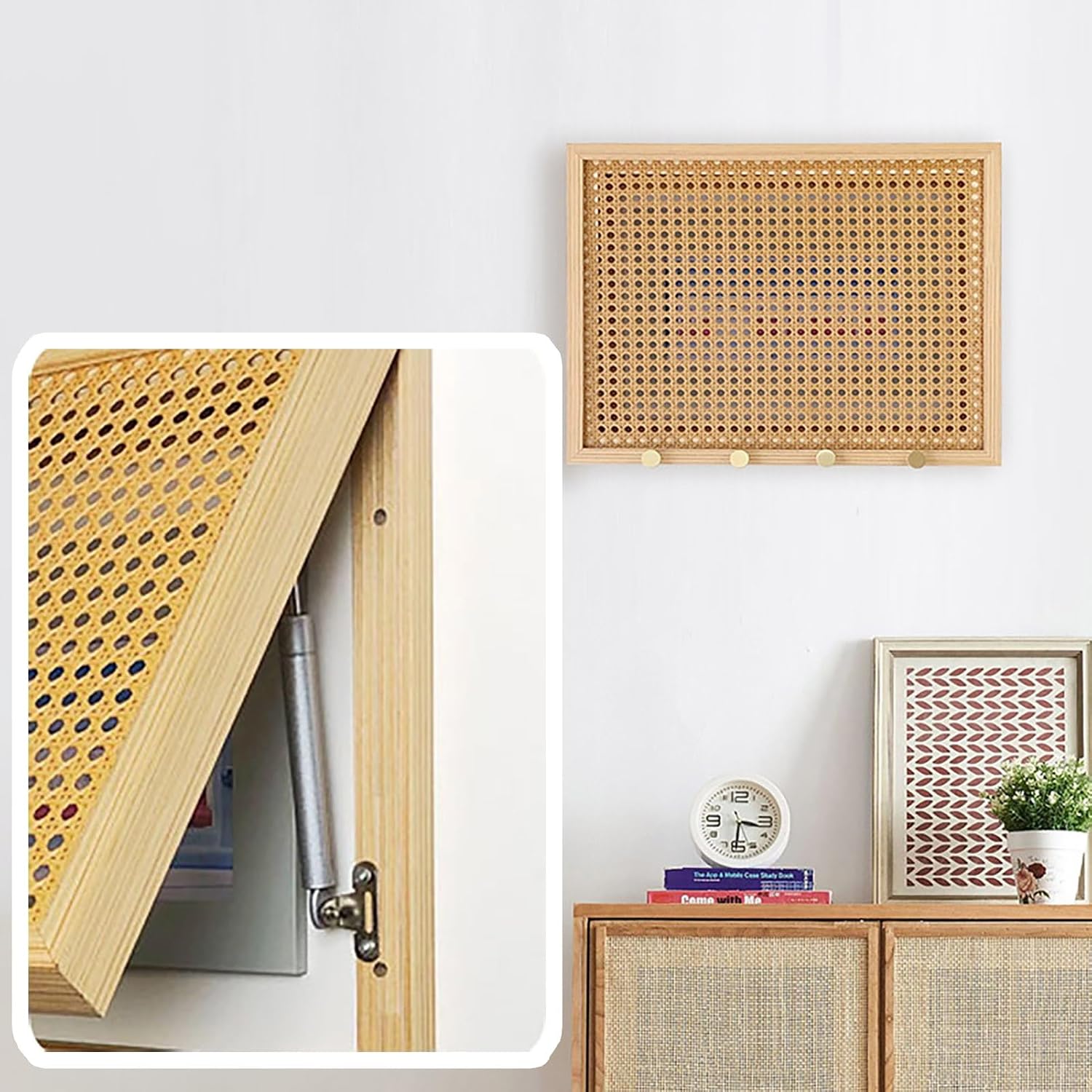Electrical Panel Cover Wooden Fuse Box Panel Cover Home, Electrical Panel Cover Decorative Wall, Electrical Meter Cover Box with Rattan Surface, Breaker Box Covers(WXL-65 x 55CM-25.6 x 21.7)