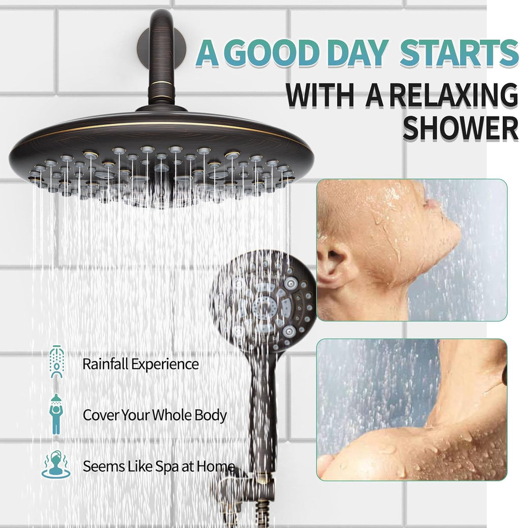 SR SUN RISE Shower Faucet - Multifunctional High Pressure Shower Head System with Handheld Shower Head Fixtures - Valve Included (Oil Rubbed Bronze, 10 inch)