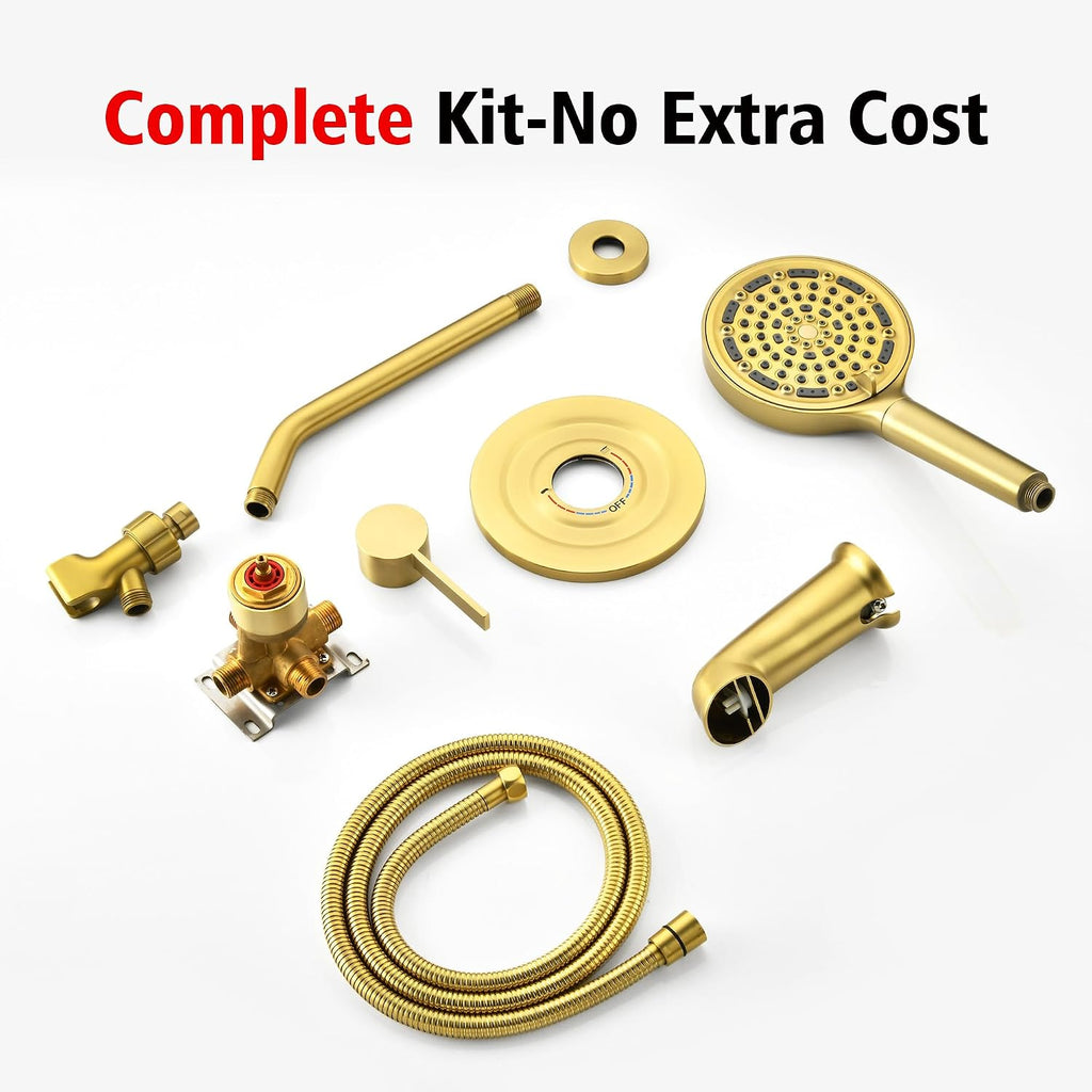SUMERAIN Brushed Gold Shower System with 6-Spray Handheld Filtered Shower Head, Shower Faucet Set with High Flow Tub Spout