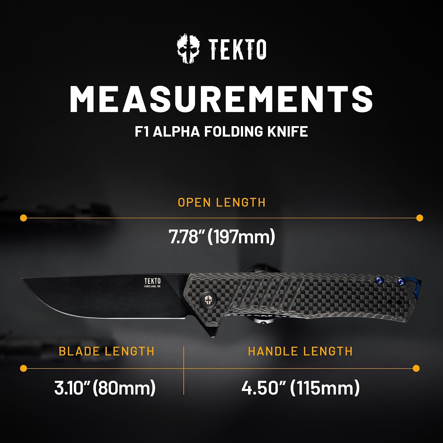 TEKTO F1 Alpha Folding Pocket Knife - Modified Straight Back Blade, Titanium Coated D2 Steel, Tactical Knife, EDC Folding Pocket Knives for Camping, Hunting & Backpacking - Carbon Fiber, Blue Accents