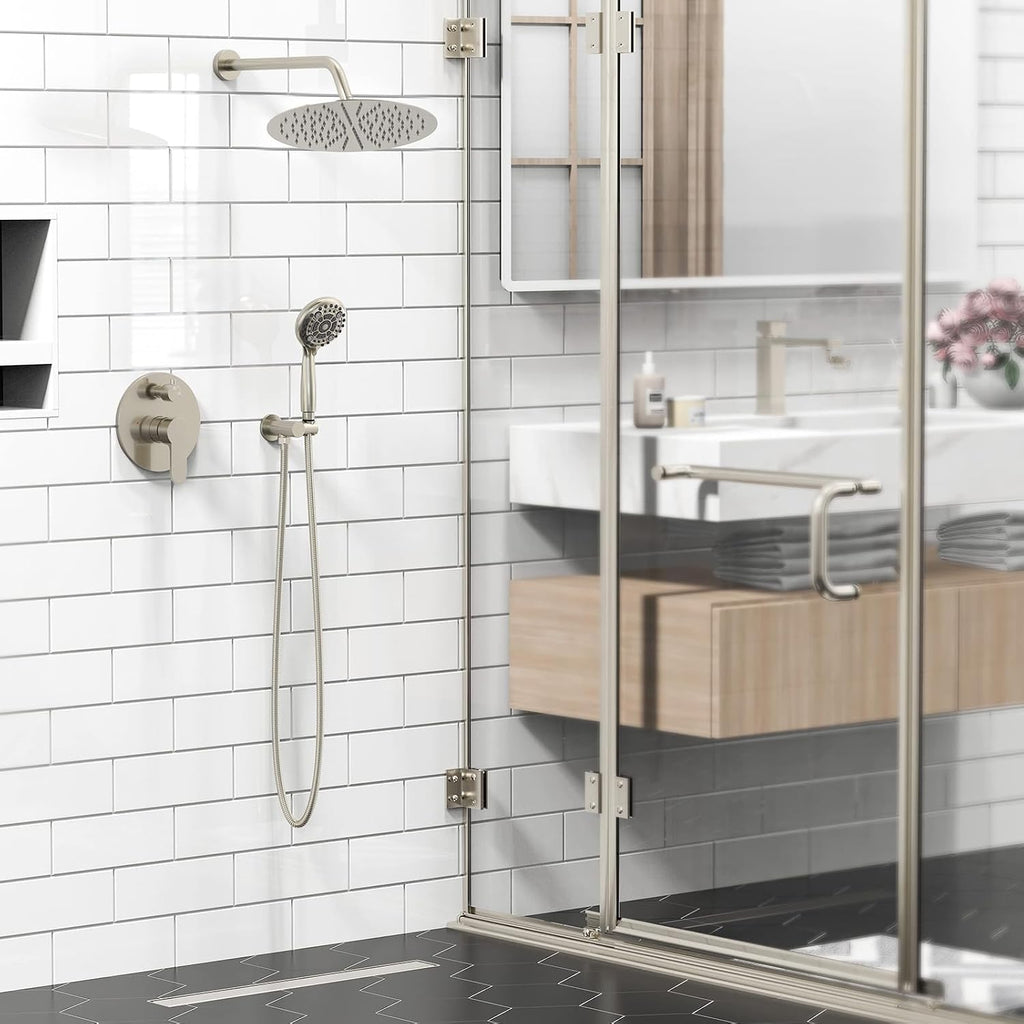 SR SUN RISE Shower Faucet - 12 Inch Multifunctional High Pressure Shower Head System with Handheld Shower Head Fixtures - Valve Included - Brushed Nickel