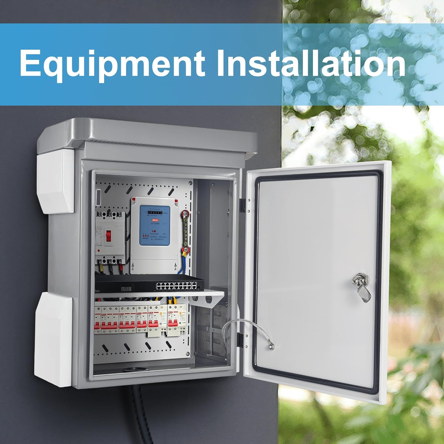 Outdoor Electrical Box, Cold-Rolled Steel Plate, Aluminum Alloy Back Beam, One-Piece Ventilation Design, IP65 Waterproof, Wall/Pole Mounted (19.7' x 15' x 7.9')