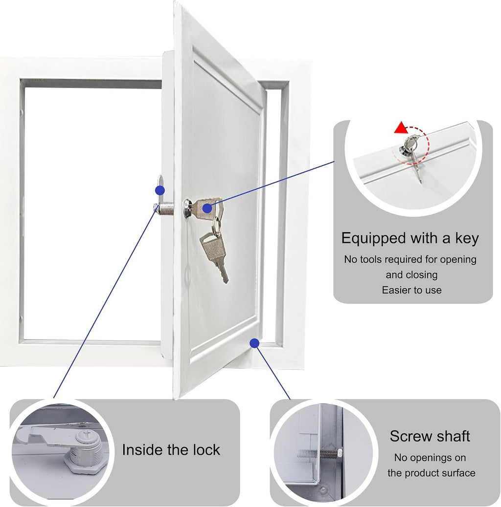 Lockable Aluminum Alloy Access Panel with Keys – 10x14in Custom Attic Door Cover for Drywall & Plumbing, Concealed Service Hole for Easy & Secure Access