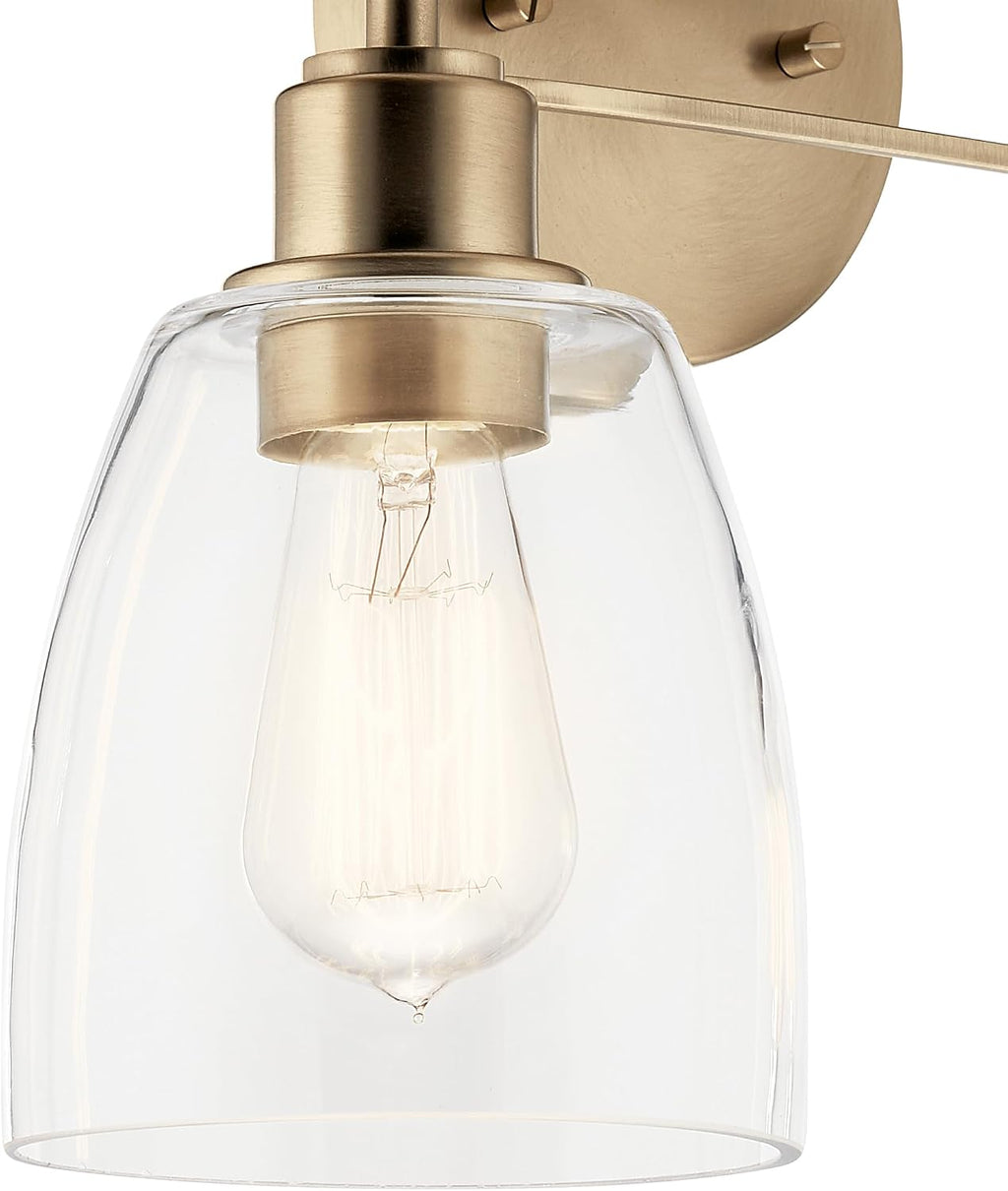 Kichler Meller 2-Light Bathroom Vanity Light Fixture with Clear Glass Shades, Industrial Wall Sconce in Champagne Bronze for Bathroom Mirror (11.25' x 5.5' x 7'), 55101CPZ