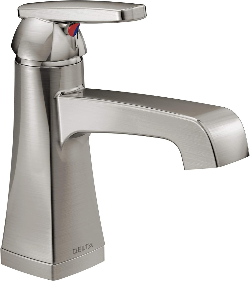 Delta Faucet Ashlyn Single Hole Bathroom Faucet Brushed Nickel, Single Handle Bathroom Faucet, Diamond Seal Technology, Metal Drain Assembly, Stainless 564-SSMPU-DST