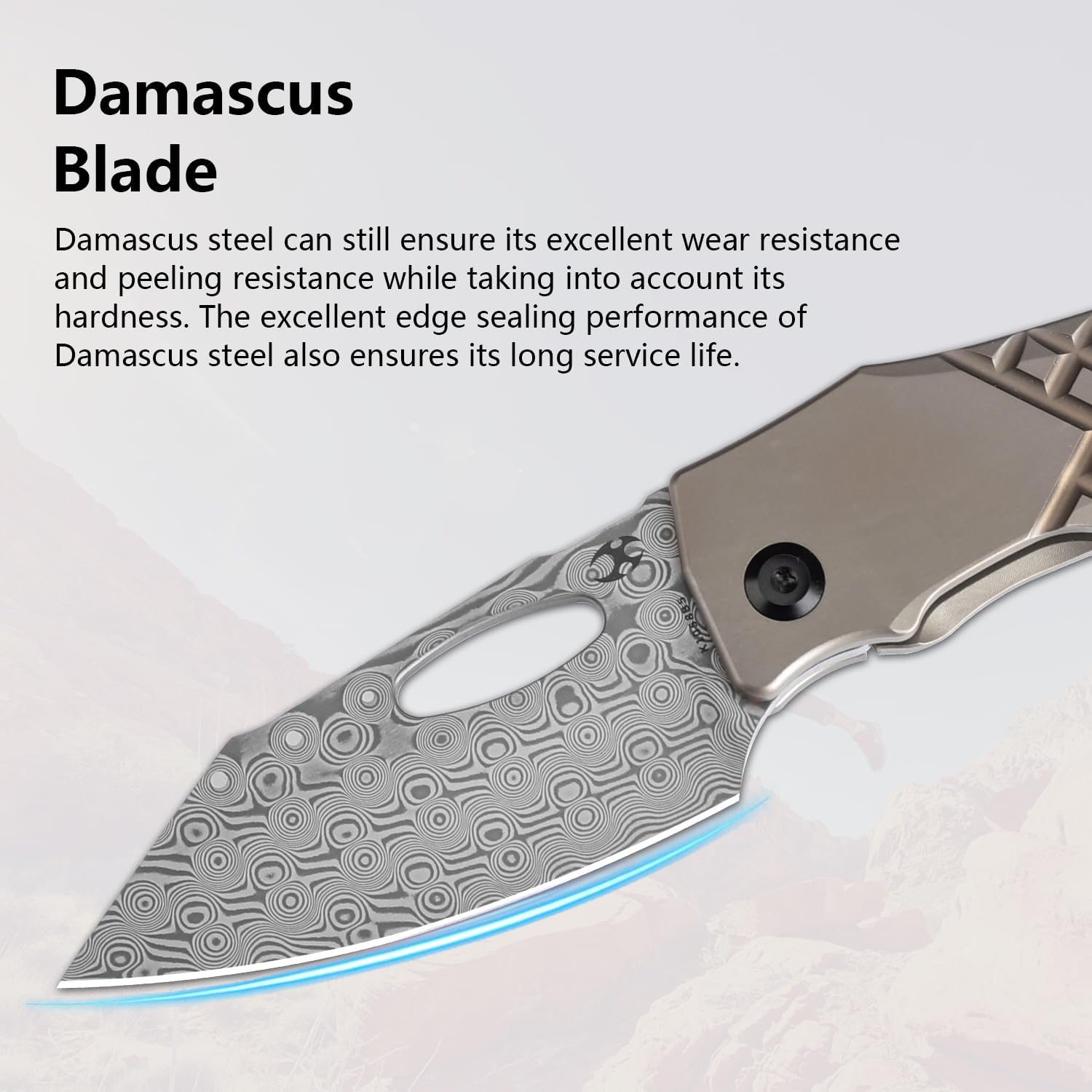 KANSEPT Loki Pocket Folding Knives for Men EDC Camping Folding Knife 2.99'' Damascus Blade Material Pocke Knife with Bronzed Anodized Titanium with Frag Pattern Handle Everyday Carry K1058B5