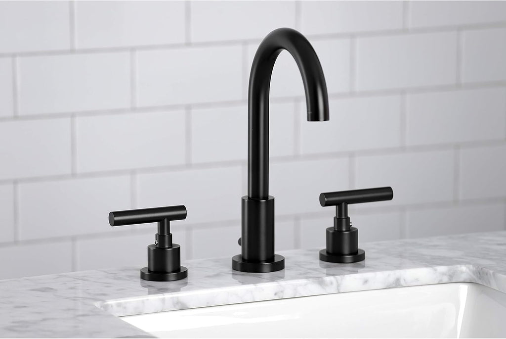 Kingston Brass FSC8920CML Manhattan Widespread Bathroom Faucet with Pop-Up Drain, Matte Black