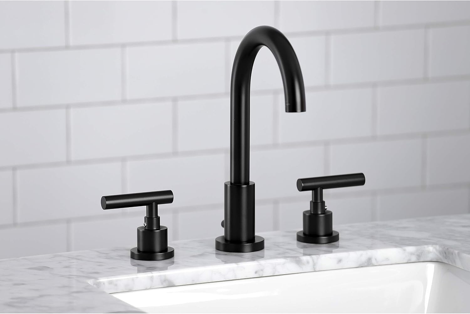 Kingston Brass FSC8920CML Manhattan Widespread Bathroom Faucet with Pop-Up Drain, Matte Black