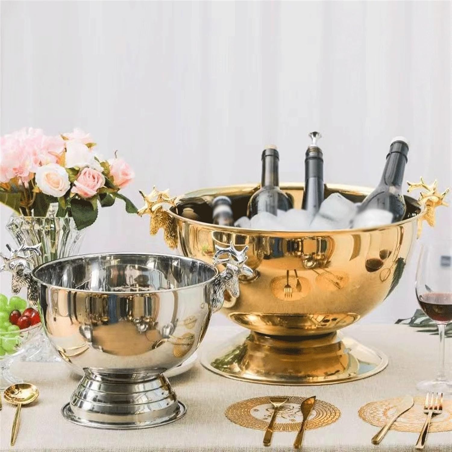 Ice Bucket Metal Ice Bucket Large Stainless Steel Ice Basin Ice Bucket Gold Suitable for Barbecue Party Bar Club Restaurant Hotel Etc. Keeps Ice Cold & Dry