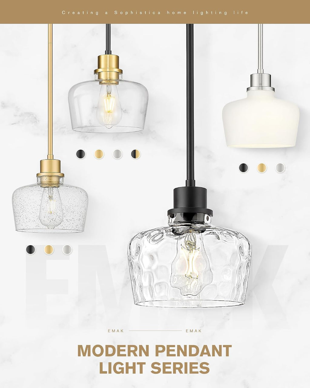 Emak 8 Inch Clear Glass Pendant Lights Kitchen Island, 2 Pack Brushed Nickel Pendant Light Fixtures, Modern Island Lights for Kitchen, Dining Room, Bar, PL122-BN-CG-2PK
