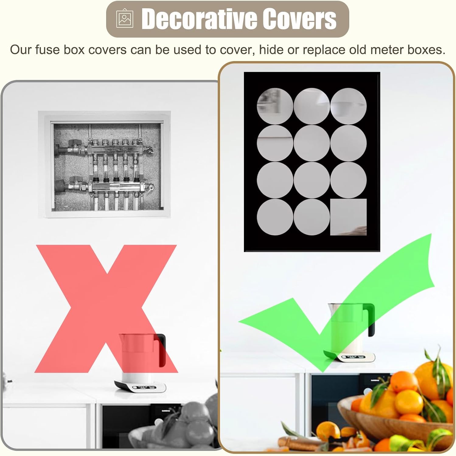 Circuit Breaker Box Cover Decorative Mirror, Wall Mounted Electricity Meter Box Cover for Outdoor/Indoor, Vertical Hide Alarm Electric Panel(Black,32x20cm(12 5/8x7 7/8in))