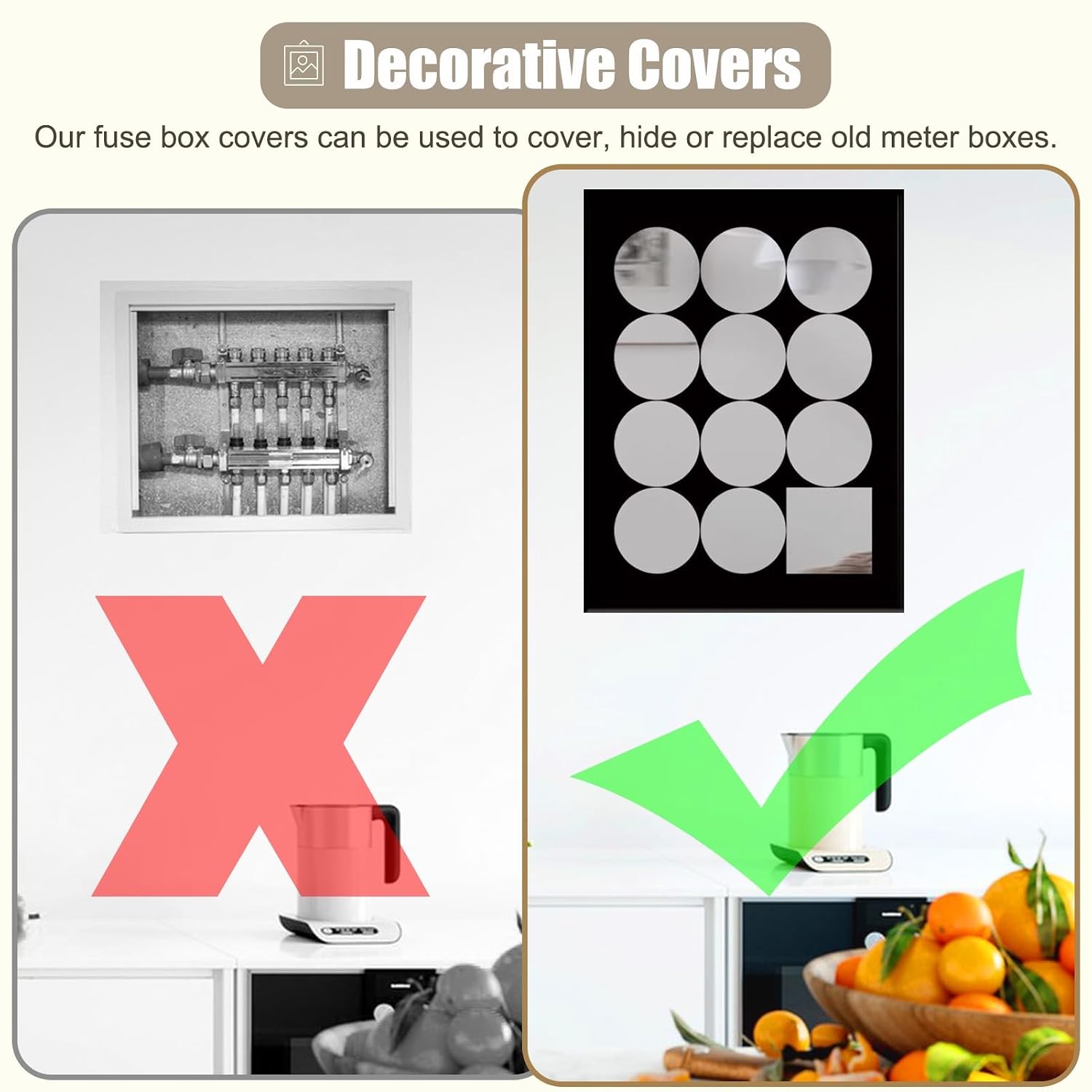 Veal Fuse Box Cover Wall Art - Decorative Plastic Breaker Box Cover in Light Coffee, 45x55cm (17 3/4x21 5/8in), Stylish Hideaway for Circuit Panel & Meter Box.
