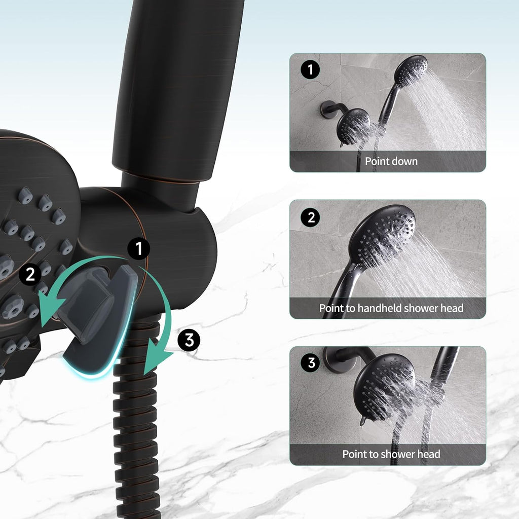SR SUN RISE High Pressure 3-Way Rainfall Shower Faucet, 3 in 1 Shower Head and Handheld Shower Combo Set with 71' Hose, Easy to Clean Bathtub or Pets, Valve and Shower Trim Kit, Oil Rubbed Bronze