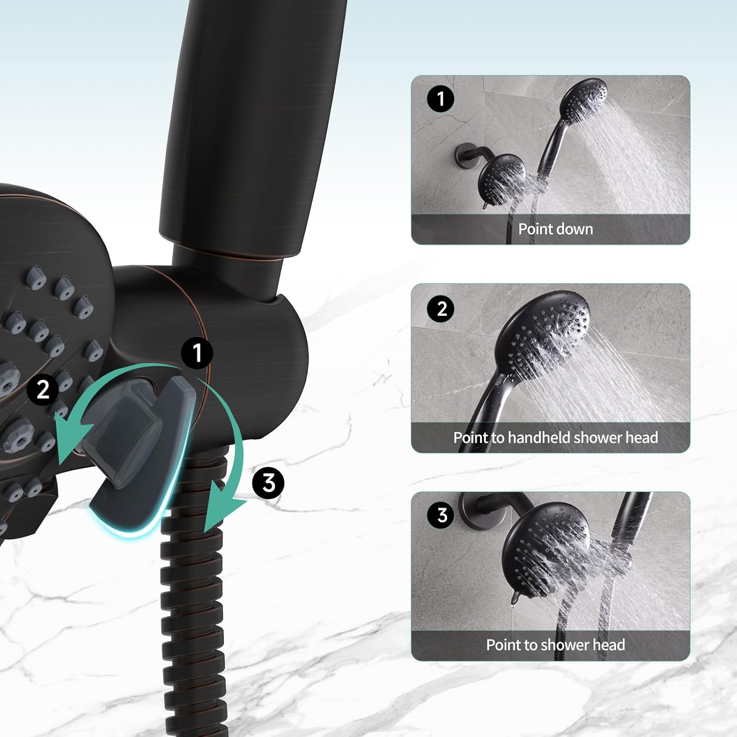 SR SUN RISE High Pressure 3-Way Rainfall Shower Faucet, 3 in 1 Shower Head and Handheld Shower Combo Set with 71' Hose, Easy to Clean Bathtub or Pets, Valve and Shower Trim Kit, Oil Rubbed Bronze