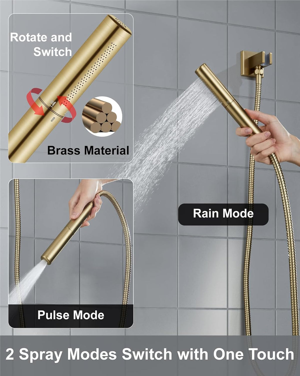 Aolemi Shower Faucet Set, High Pressure Shower System with 2-in-1 Handheld Sprayer, Wall Mount Fixture Combo with Rough-in Valve, 10 Inch Shower Head, Brushed Gold
