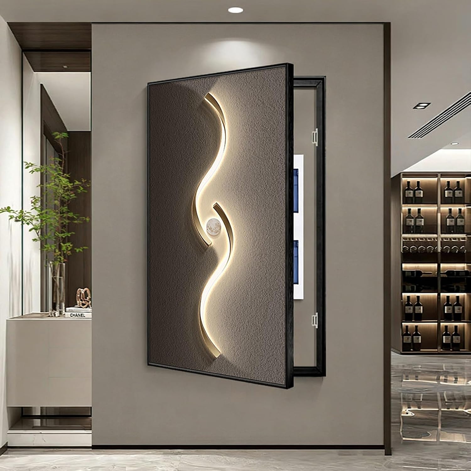 Electric Meter Box Decorative Painting, Wall Mounted Electrical Panel Cover, Fuse Box Covers, Flip or Sliding Design, Simple Install, Easy to Clean(Brown 6,45 * 90cm/17.7 * 35.4in)