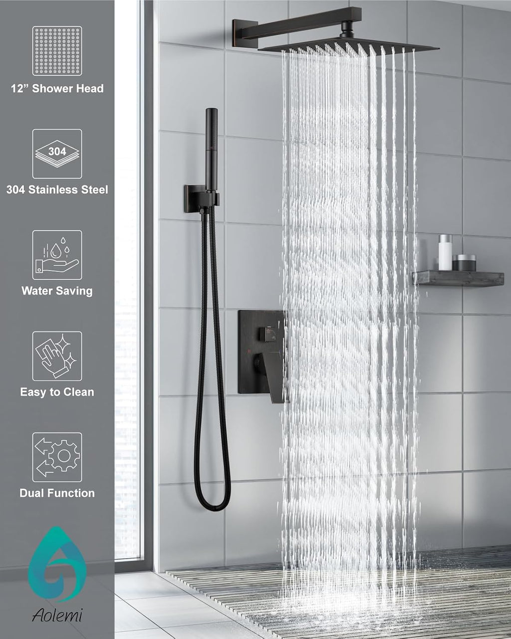 Aolemi Shower Faucet Set, High Pressure Shower System with 2-in-1 Handheld Sprayer, Wall Mount Fixture Combo with Rough-in Valve, 12 Inch Shower Head, Oil Rubbed Bronze