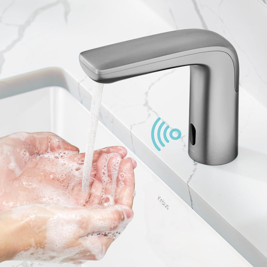 KRAUS Indy Touchless Sensor Bathroom Faucet with Control Box and Temperature Mixer in Spot Free Stainless Steel, KSB-10001SFS