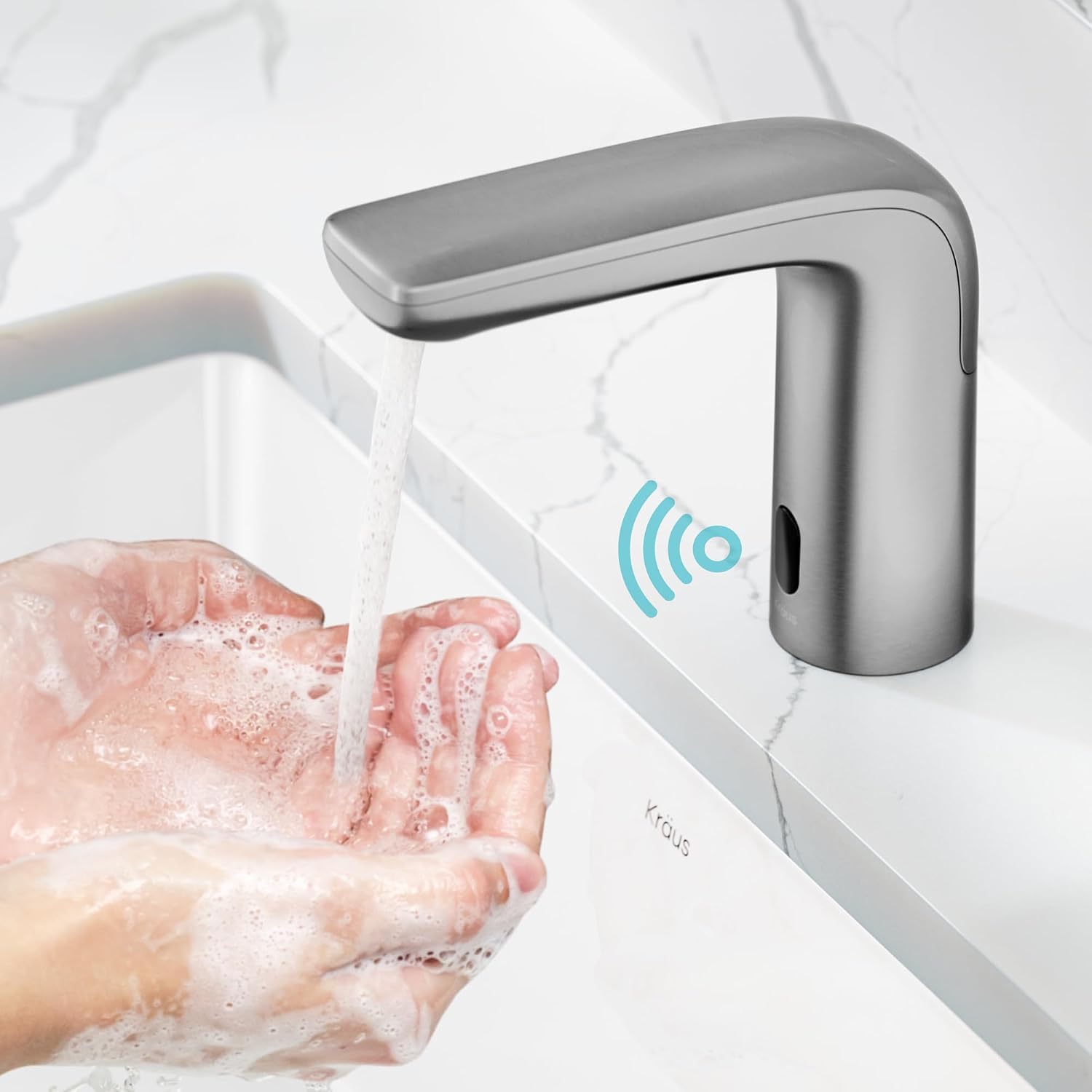 KRAUS Indy Touchless Sensor Bathroom Faucet with Control Box and Temperature Mixer in Spot Free Stainless Steel, KSB-10001SFS