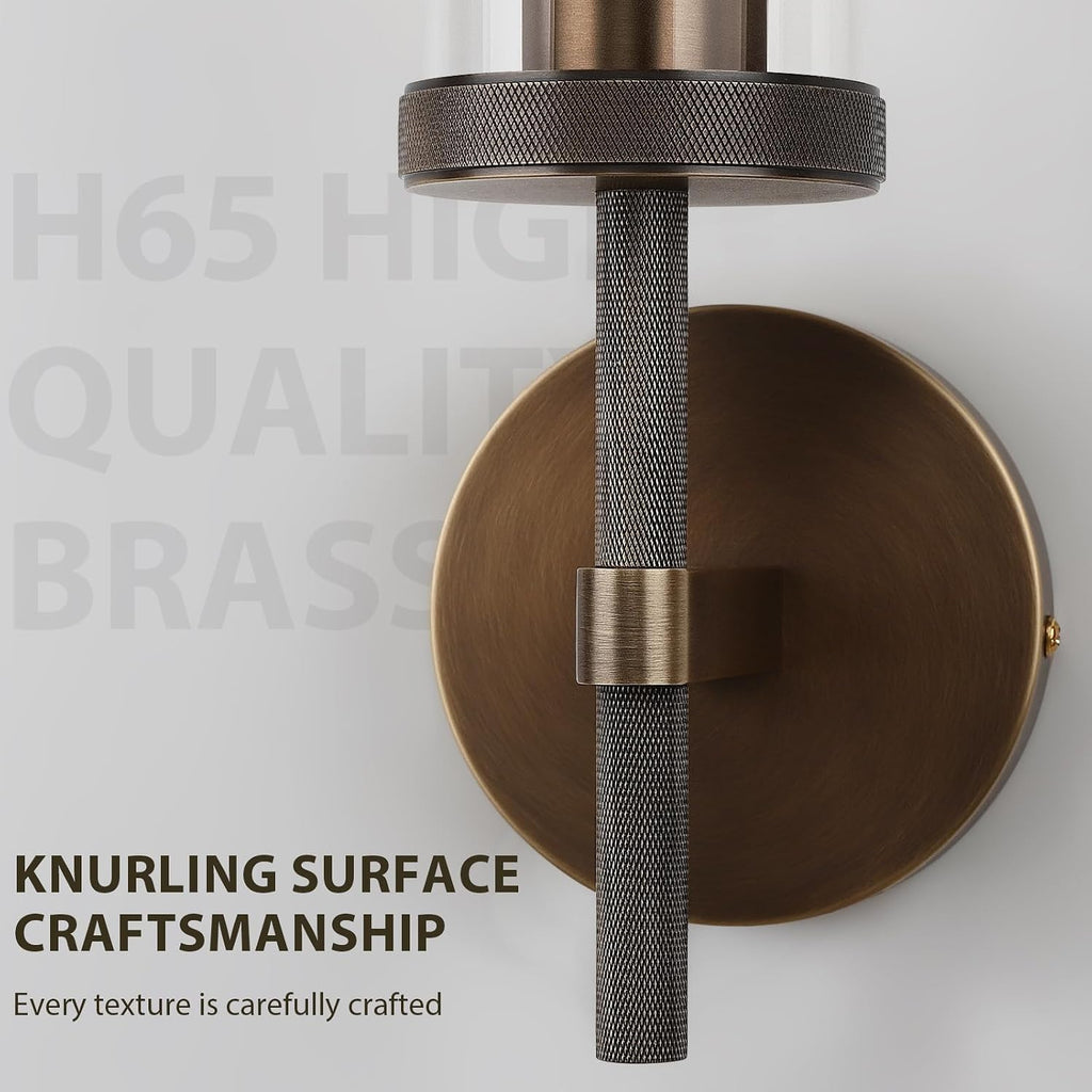 19.5' Knurled Brass Wall Sconce with Clear Glass Tube, Bronze Bathroom Vanity Light Fixtures, Modern Lamp Lighting for Bedroom, Living Room, Hallway, Staircase, Mirror, Kitchen