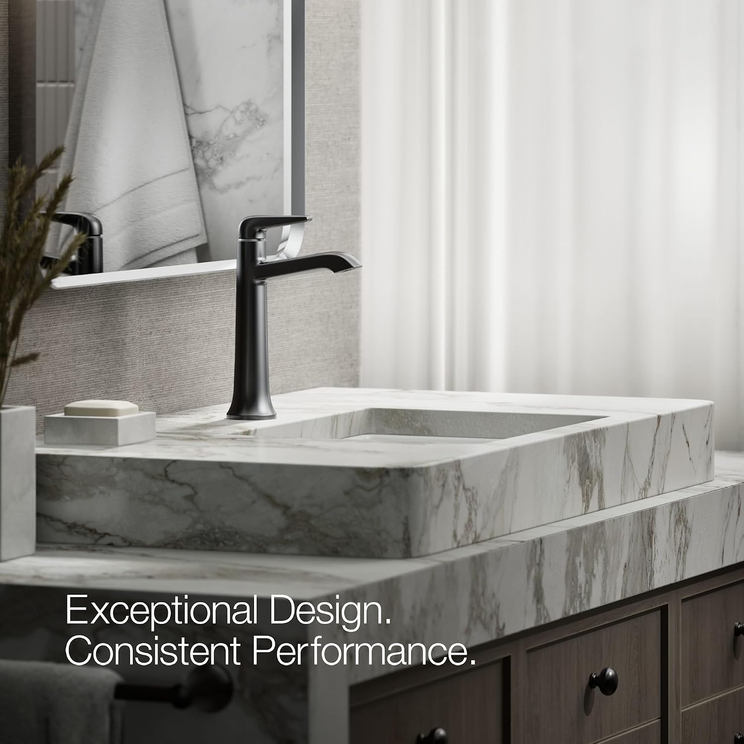 Kohler K-22023-4 Tempered 1.2 GPM Single Hole Vessel Bathroom Faucet with Pop-Up Drain Assembly - Vibrant Polished Nickel