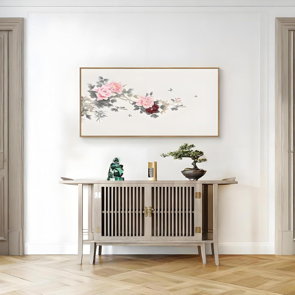 JHDXL Wall Mounted Electrical Panel Cover, Chinese Style Wall Art to Cover, with Hydraulic Rod Support, for Bedroom, Living Room(Black,100 * 50cm/39.4 * 19.7in)