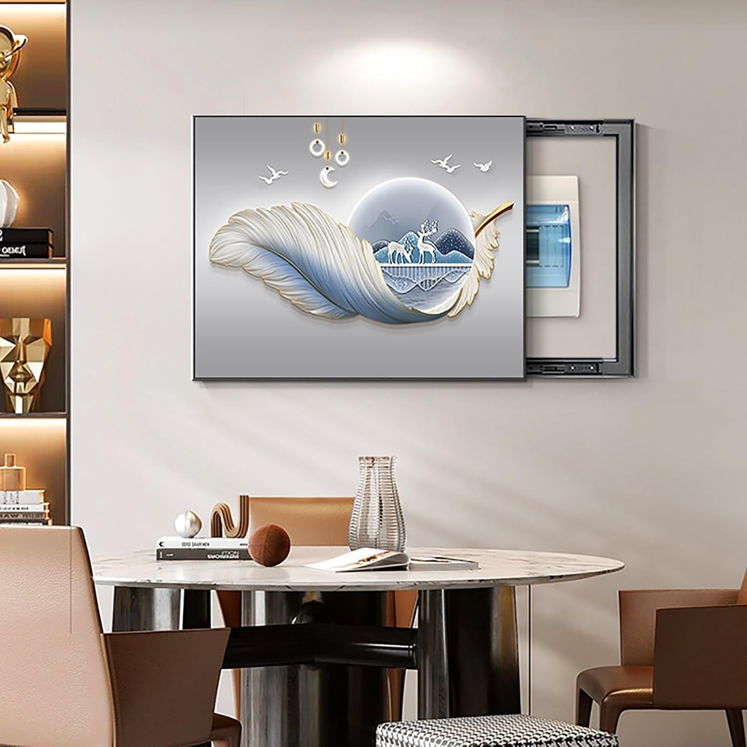 Breaker Box Cover Decorative, Electric Meter Fuse Box Cover, Modern Wall Art Painting, Crystal Ceramic Surface, Sliding or Flip-up Design, Widely Used(Blue 1,60 * 50cm/23.6 * 19.7in)