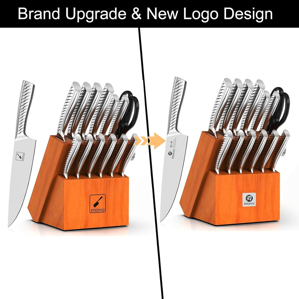 imarku 14-Piece Knife Set with Block, One Set for Meat, Fish, Veggies & Bread, Glides Through Every Cut, High Carbon Stainless Steel with Built-in Sharpener, Dishwasher Safe,Ergonomic Non-Slip Handle