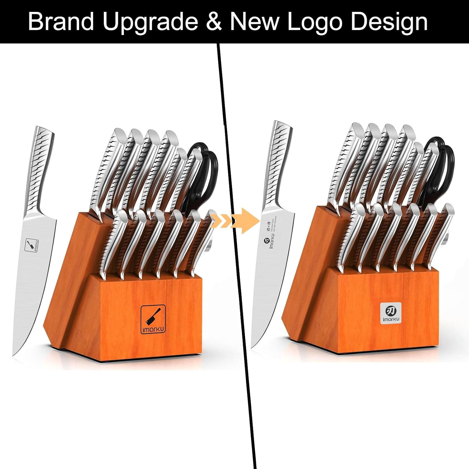 imarku 14-Piece Knife Set with Block, One Set for Meat, Fish, Veggies & Bread, Glides Through Every Cut, High Carbon Stainless Steel with Built-in Sharpener, Dishwasher Safe,Ergonomic Non-Slip Handle