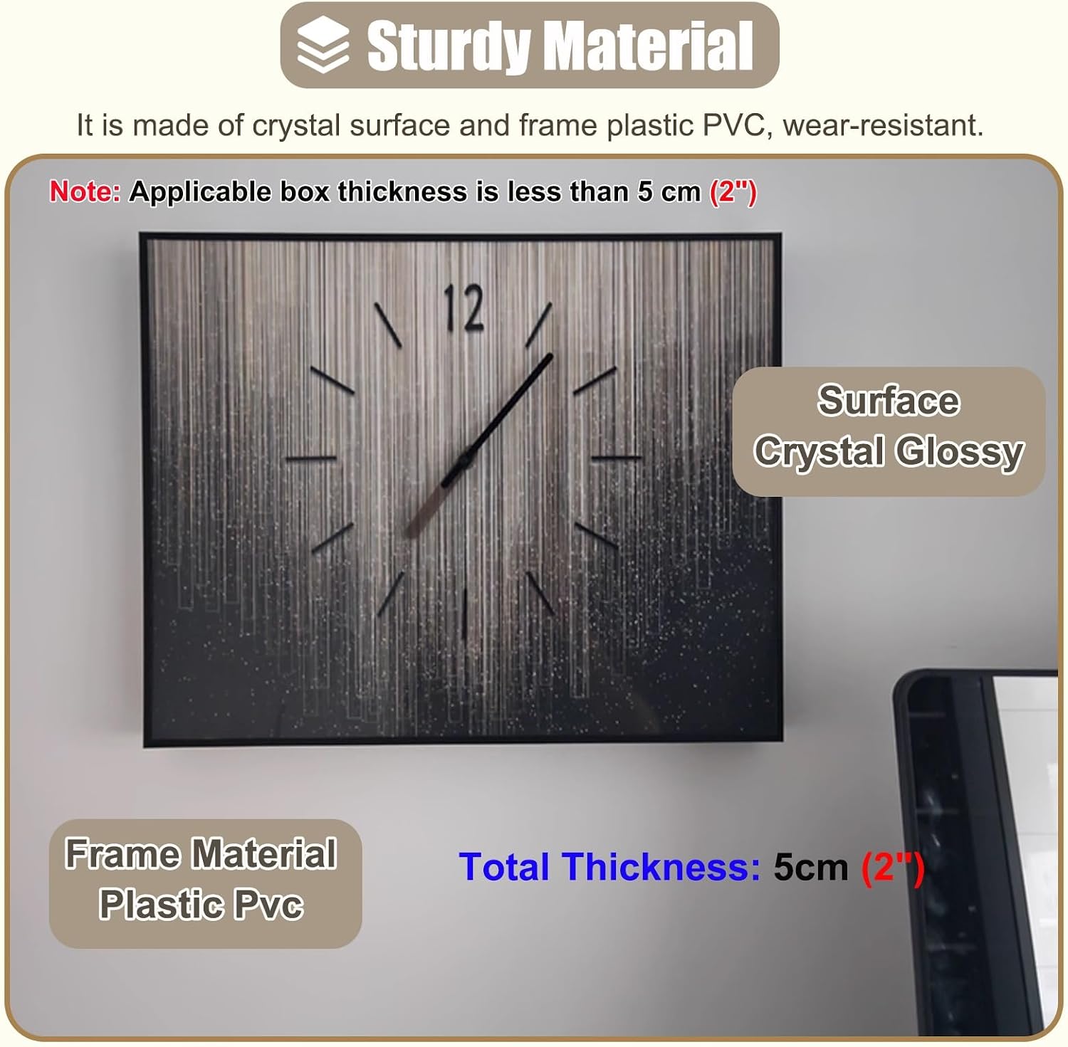 Decorative Breaker Box Cover with Clock, Horizontal Electrical Panel Cover Plate for Replacement/Hide, Circuit Distribution Protection Box for Hotel(ligjt Grey,60x45cm(23 5/8x17 3/4in))